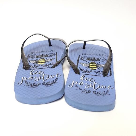 Bee Positive Flip Flops Size 5 / 6 Blue Glitter Straps Black Foam​ - Picture 4 of 12